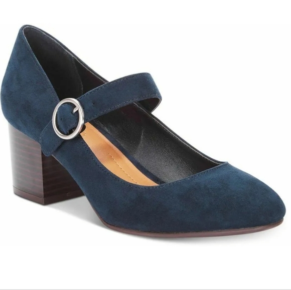 Style & Co. Macys JURNAE Navy Suede Block Heel Pumps Womens Mary Jane Shoes - Picture 3 of 10